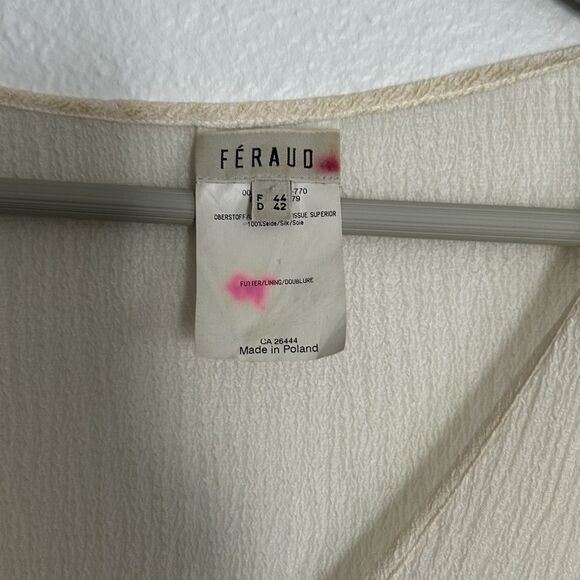 Louis Feraud Vintage Cream Ivory Silk Blouse Womens Button VNeck Ruched  Sz 12 - Picture 6 of 11